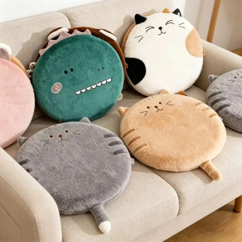 Cojín Redondo de Tatami con Diseño de Gato, Cojín de Asiento de Espuma Viscoelástica de Color Sólido, Cojín para la Cadera, Cómodo Cojín Decorativo para el Hogar, para Uso Diario en Interiores