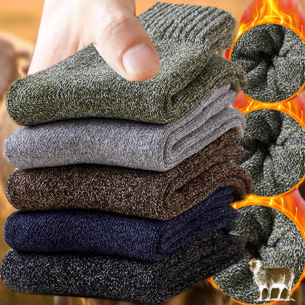 1-5pairs Winter Wool Socks Male Women Super Thicken Snow Casual Stockings Mid Tube Long-lasting Warmth Floor Sleeping Terry Sock