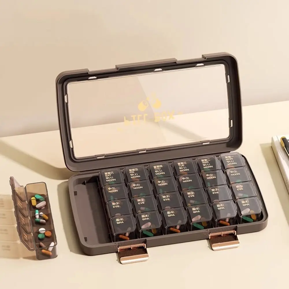 21/28 グリッドピルオーガナイザーボックスポータブルクリア薬オーガナイザープラスチック防湿ピル収納ボックス旅行に不可欠