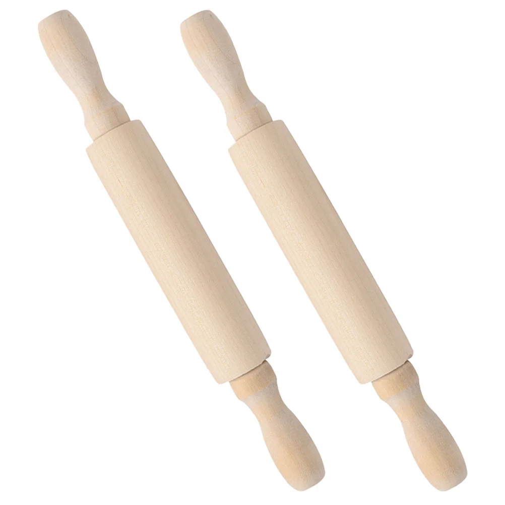 2 Pcs Mini Rolling Pin Kids Pretend Toy Dumpling Skin Household Wood Baking Tool Child