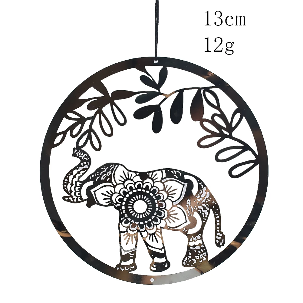 African Elephant Wind Spinner Mandala Flower Stainless Steel Wind Chimes Pendant Parts Garden Hanging Decor Bird Repellent