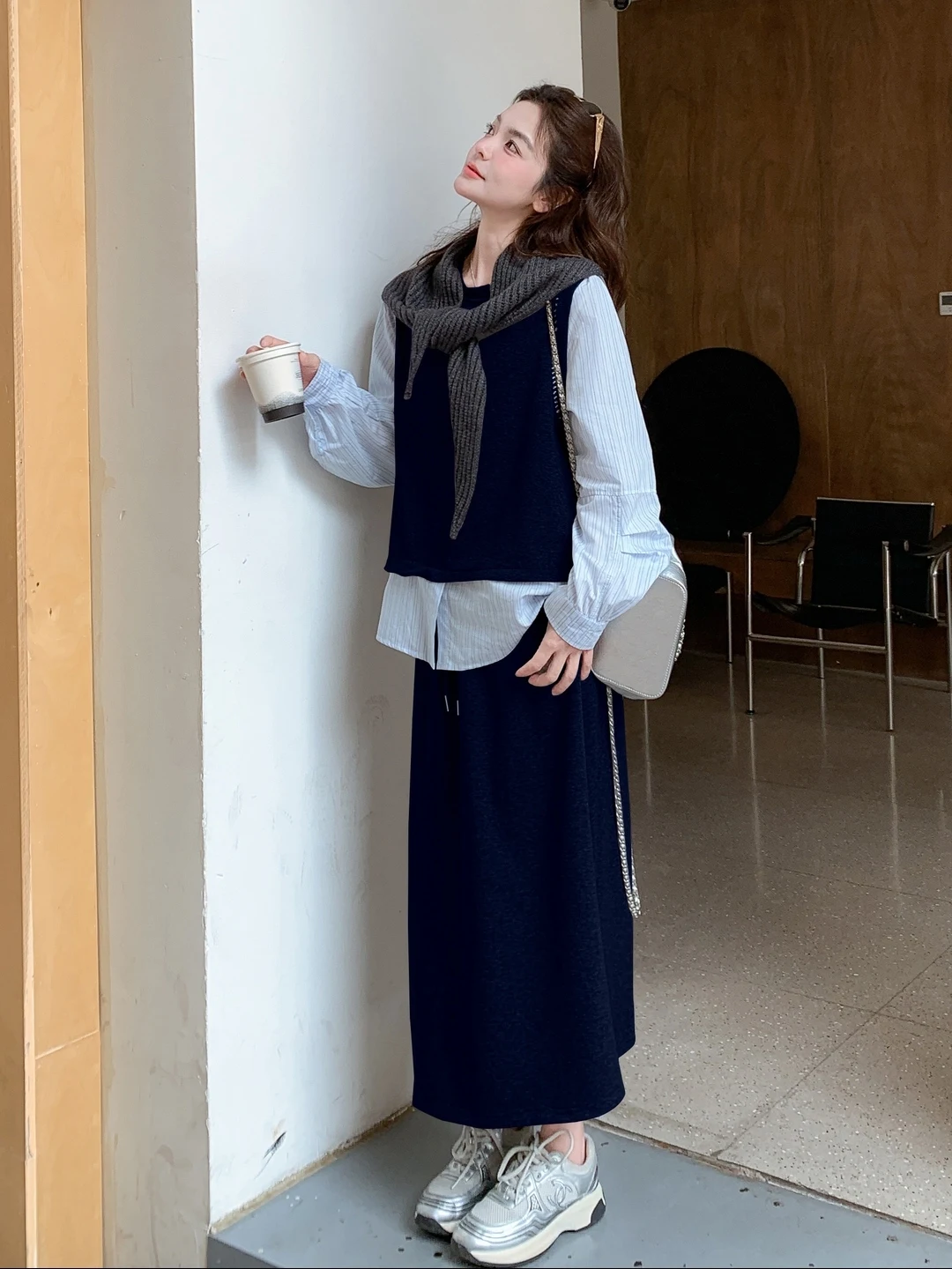 

Casual Style Loose Shirt Illusory Two-Piece High Waist Skirt Set Women's Fashion Spring Autumn New Three-Piece Ensemble