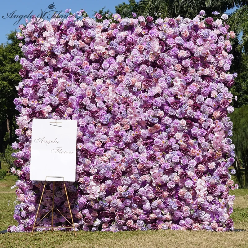 Purple Rose Outdoor Wedding Backdrop Decor Rolling Up Cloth Flower Wall Event Props Banquet Photo Supplies Window Display A8385