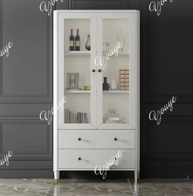 

American light luxury solid wood double-door wine cabinet simple modern storage living room against the wall apartment cabinet