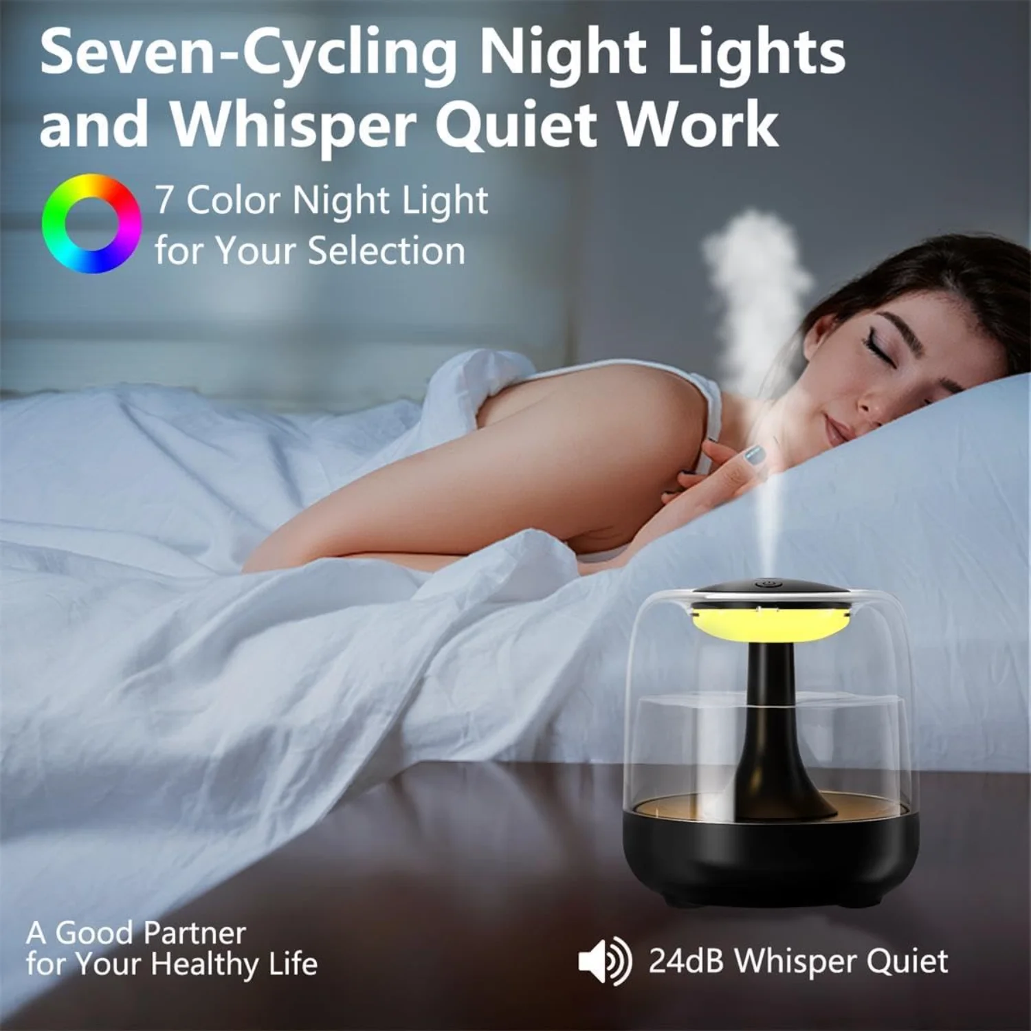 Portable Mini Humidifier for Bedroom, 650ml Small USB Cool Mist Humidifier with Colorful LED Night Light, Personal Desktop Humid