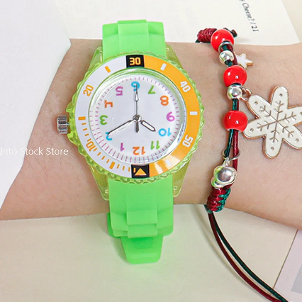 Kids Analog Watch for Boys Girls Soft Silicone Band Colorful Number Cute Watches for Children Water Resistant Quartz Wristwatch