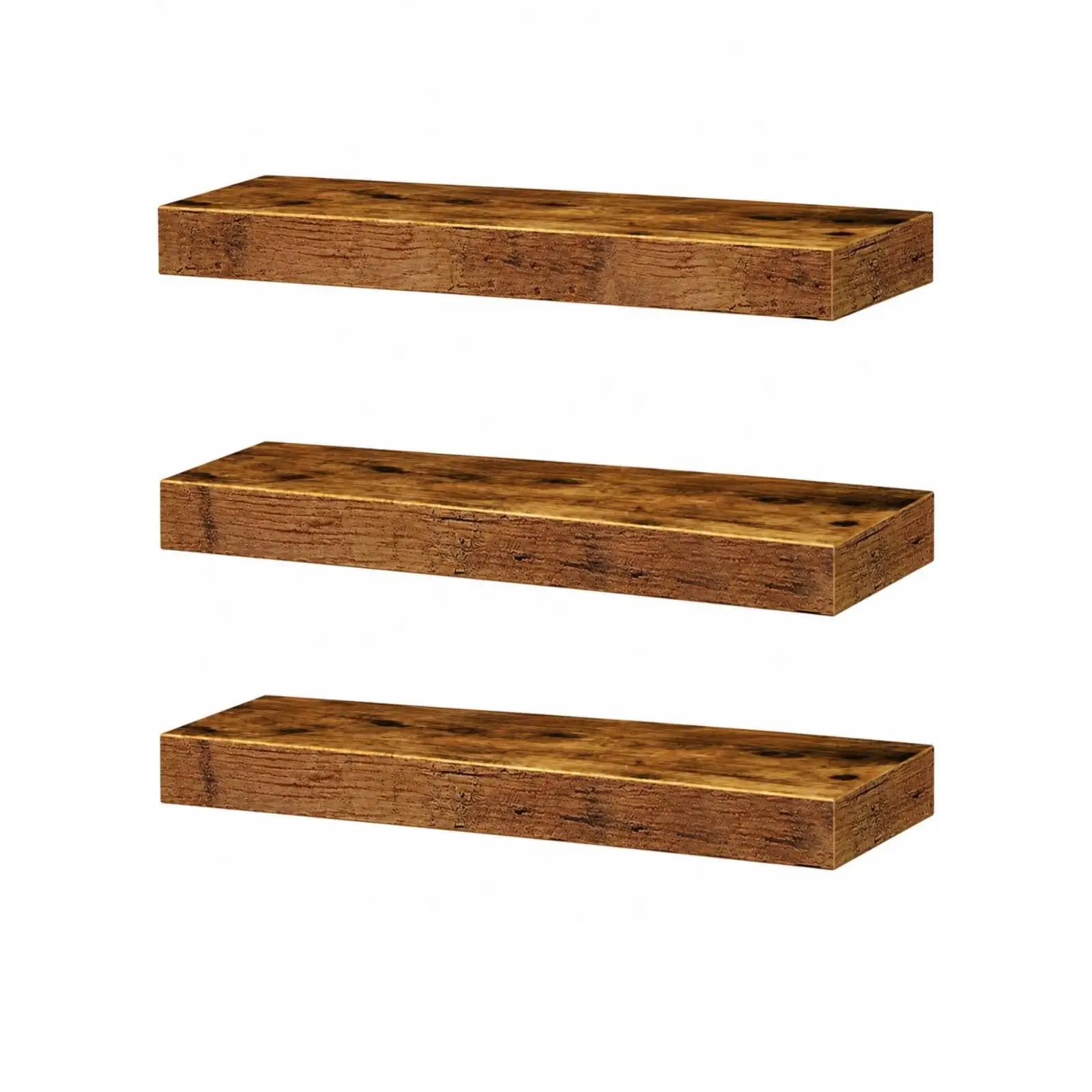 Wall Mounted Wood Storage Shelf Three Open Tiers for Books Decor Toiletries Office