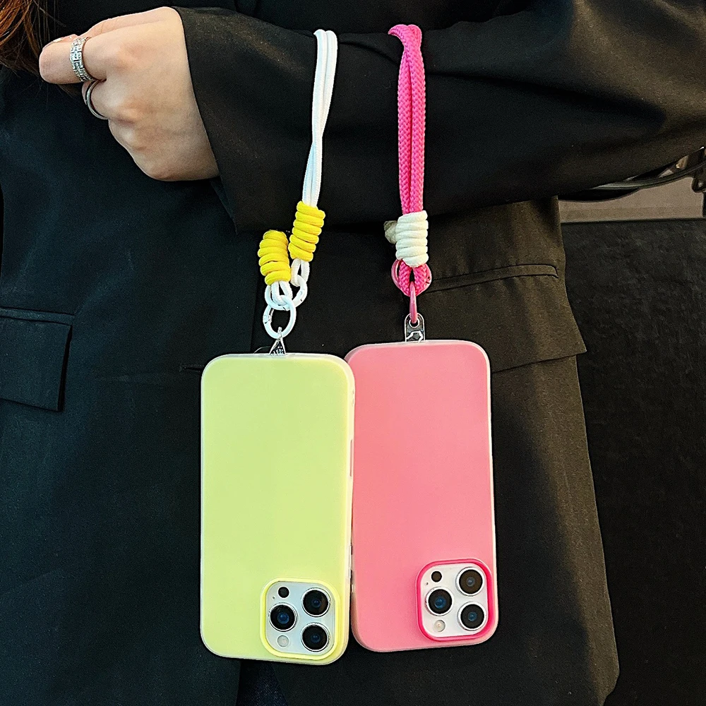 Bonbonfarbene 2-in-1-Handyhülle mit Handgelenkschlaufe für iPhone 17 11 13 12 14 15 16 Pro Max XS XR X 7 8 Plus 17 Air mit Lanyard, matte Abdeckung – Detail 6