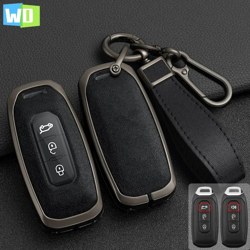 

Zinc Alloy + Leather Car Key Case Cover For Ford Territory 2019 2020 2021 2022 2023 2024 3 Buttons Keyless Entry Key Protection