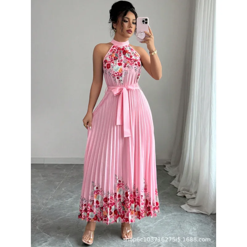 

Women's 2026 New Fashion Printed Pleated Long Dress