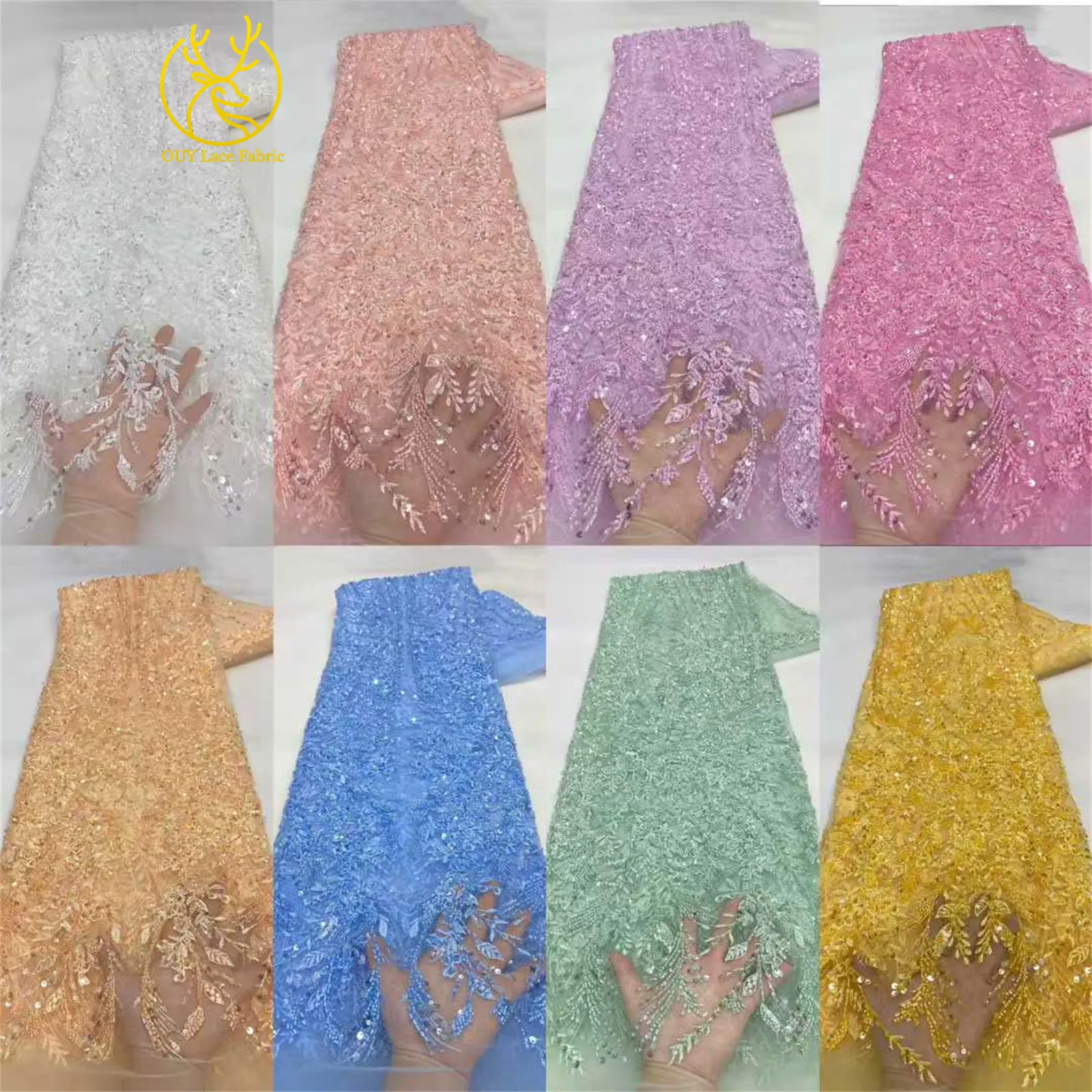 2026 African Sequin Embroidered Lace Fabric Fashion French Beaded Tulle Lace Fabric Suitable for Bridal Party Wedding Dresses