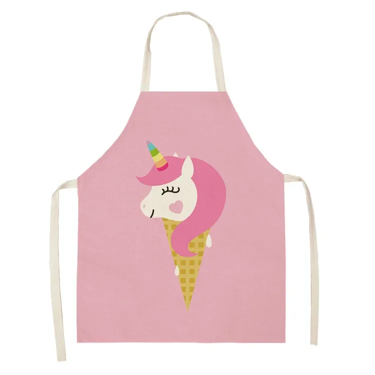 Ice Cream Donut Print Kitchen Aprons Linen Stain Resistant Cute Kids Apron Chef Cooking Baking Apron Unicorn Apron Cleaning Tool