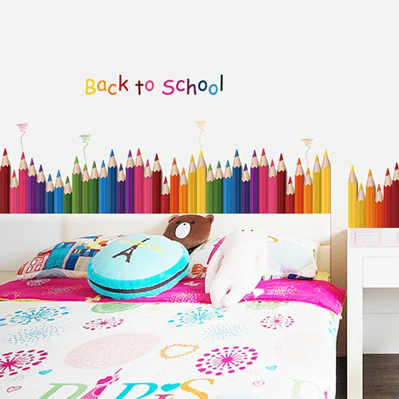 2024 DIY Colorful Pencils Back To School Wall Sticker Removable Vinyl Mural Art Decals Kindergarten Nursery Play Room Decoration