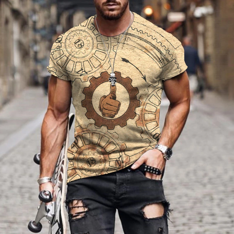 Men\'s Short Sleeve Round Neck T Shirt Fashion Vintage Summer Casual Loose Navigation Map Print T-Shirts Loose Plus Size XXL-6XL