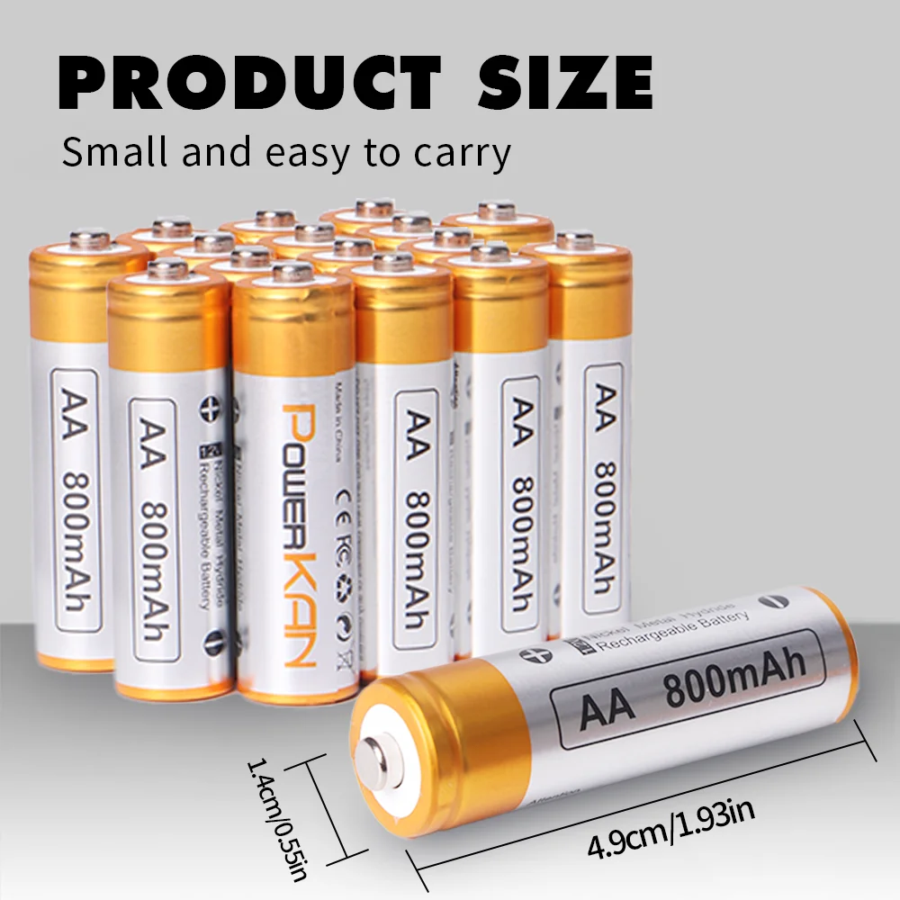 Powerkan AA 800mAh Rechargeable Ni-MH Battery 8pcs For Keyboard Remote Control Gamepad Clock Outdoor Accessories