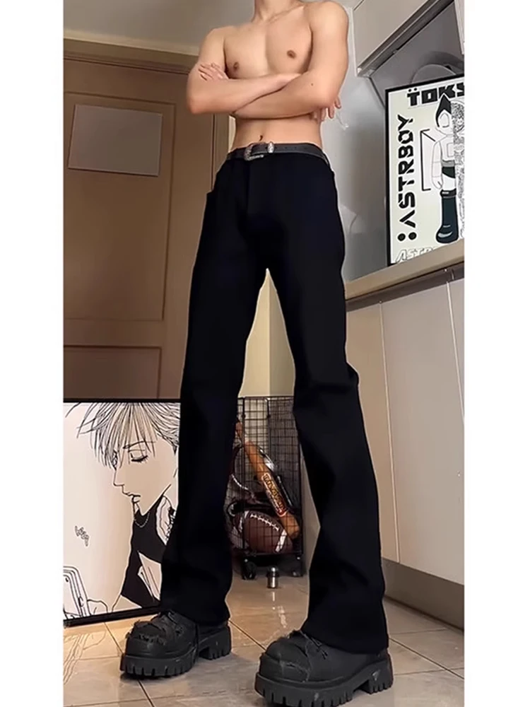 

Tall Men's Slim Straight Jeans Mid-High Waist American Vintage Sle Long Cotton Denim Youth Faion Wear Resistant Trousers