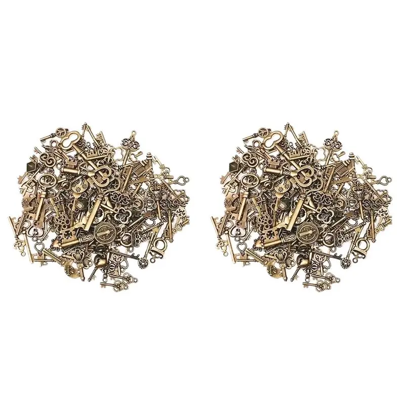250Pcs Mix Metal Retro Antique Brass Vintage Bronze Old Looking Decorative Key Steampunk Charms Pendant Jewelry DIY-AT30