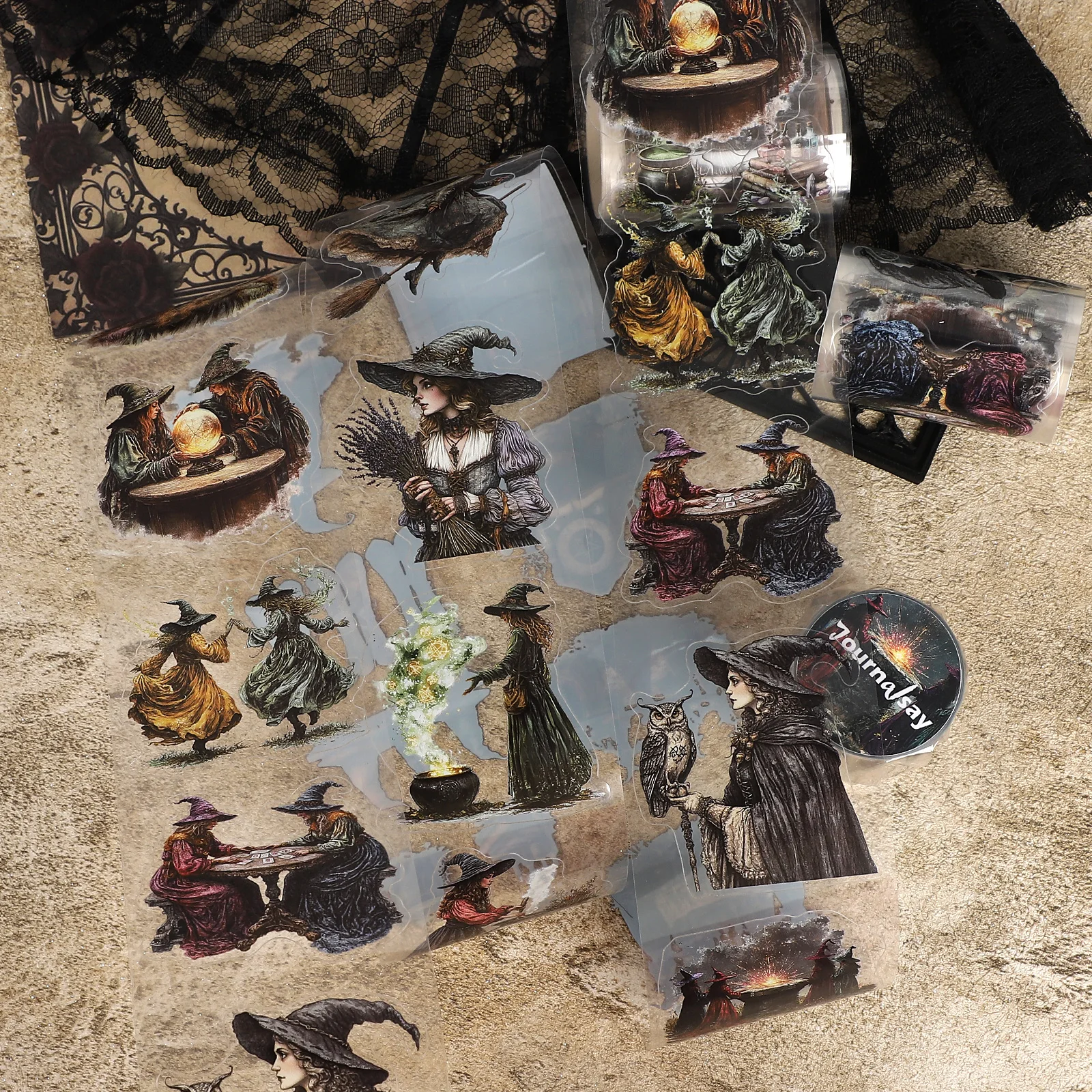 

60 мм * 200 см винтажная тканая лента с изображением ведьмы, пейзажа, ПЭТ-лента, креативный DIY журнальный материал, канцелярские принадлежности для коллажа