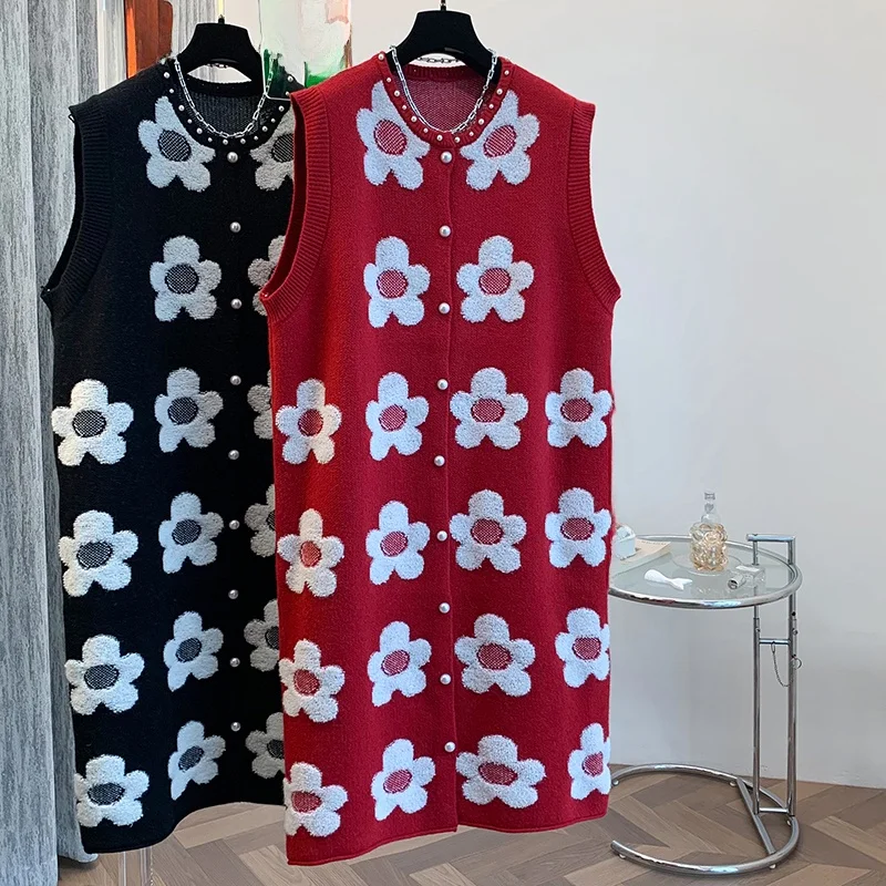 

Осень-зима, новый Sle Agel, универсальный плавающий вышивка, длинный открытый кардиган ручной работы с бисером, жилет Dr Knitt...