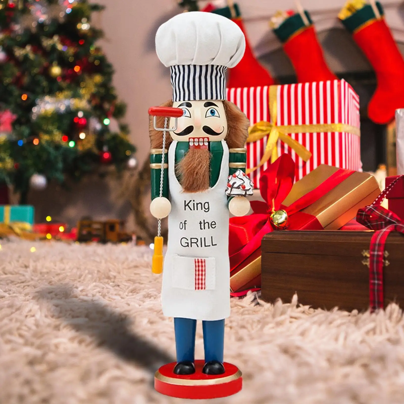 Wood Nutcracker Tabletop Figurine Xmas Christmas Chef Nutcracker Christmas Decoration for Mantle Party Fireplace Fall Shelves