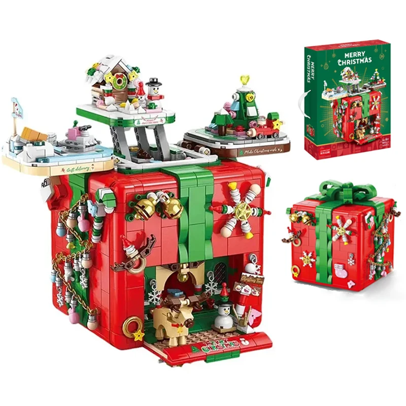 

Creative Merry Christmas Mechanism Box Santa Claus Building Blocks Snowman Xmas Tree MOC Bricks Toys For Children Christmas Gift