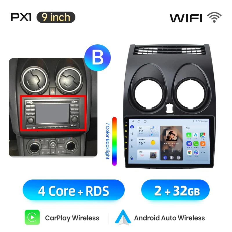 AWESAFE Draadloze CarPlay Android Auto Radio voor Nissan Qashqai J10 2006-2013 GPS Auto Navigatie Plug and Play met SWC RDS DSP
