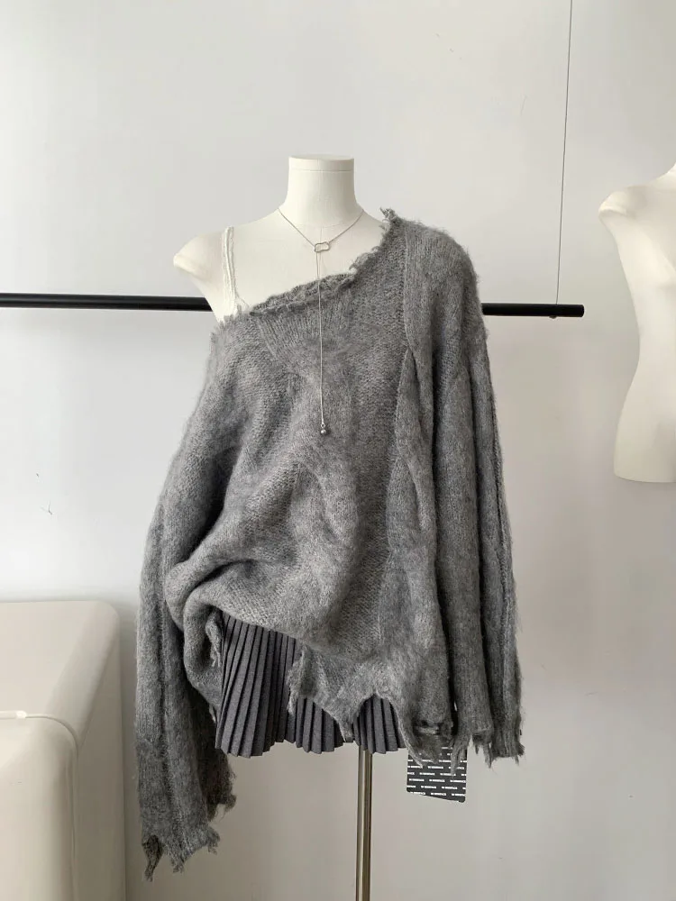 Fall Fashion Lazy Knit Sweater Autumn Vintage Solid Color Sweater Fashion Long-sleeved Sweater