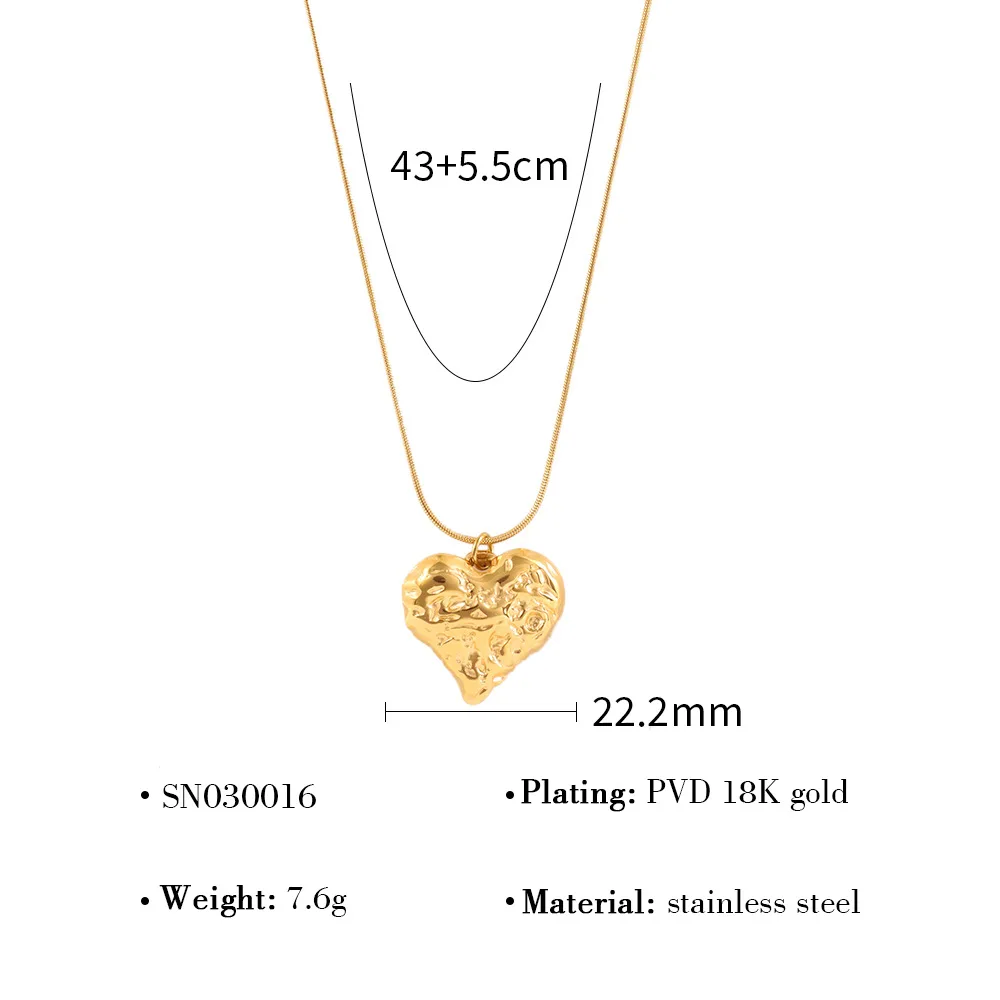 WILD & FREE Collares colgantes de corazón de acero inoxidable para mujeres Encanto irregular vintage Chic Joyería de moda chapada en oro de 18 quilates