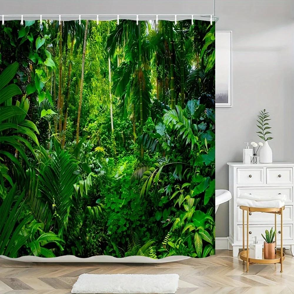

Elegant Green Forest and Leaves Design Waterproof Shower Curtain – Perfect for Bringing Nature's Beauty to Your Bathroom