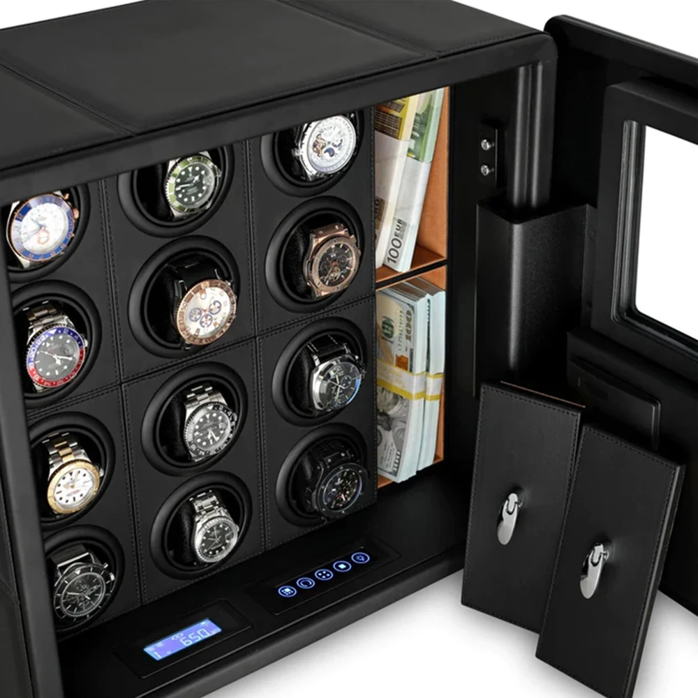 Theftproof Automatic Watch Winder Safe Box with 6 9 12 Slot Watches Box Drawer Collection with TPD 5 Mode Control