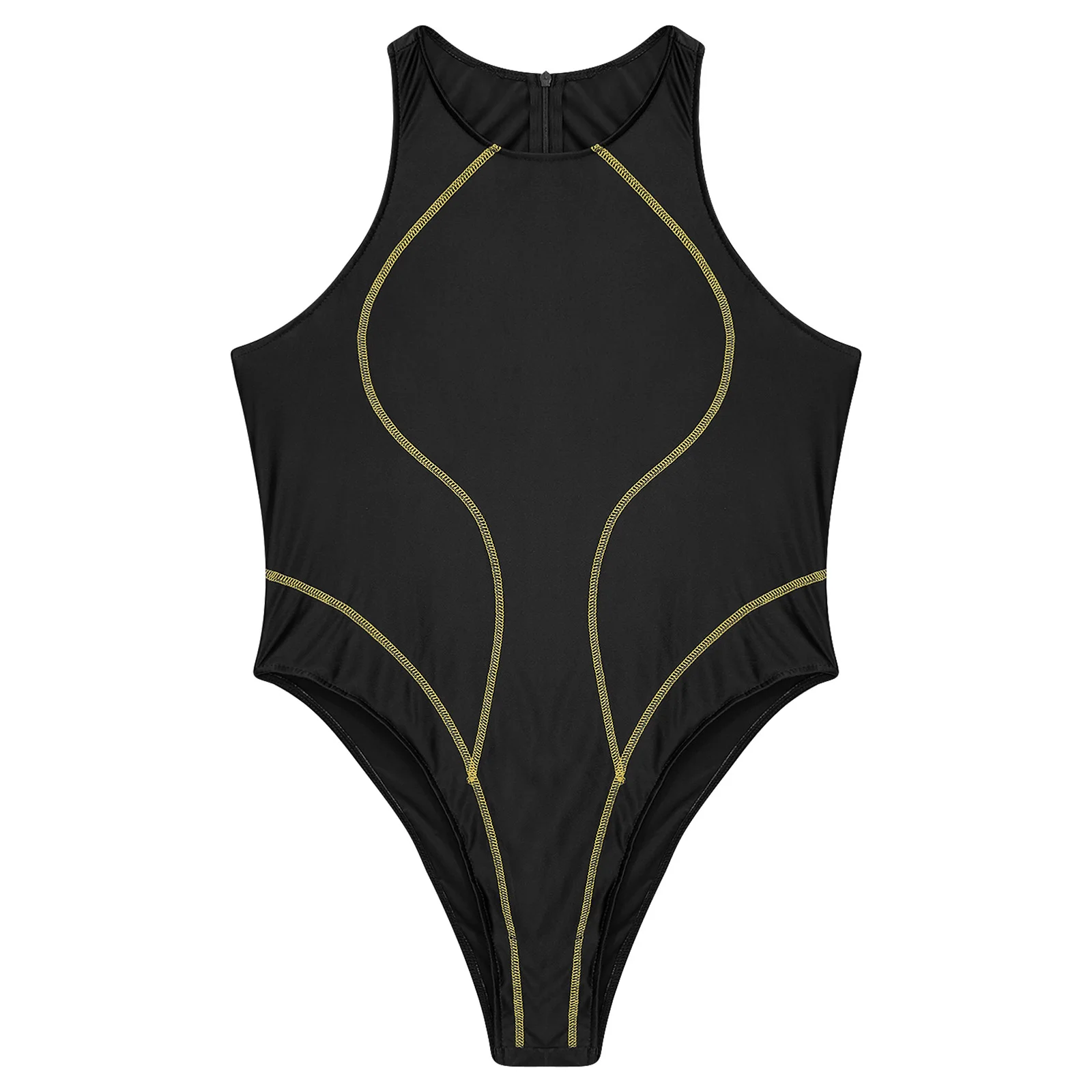 Ärmelloser, hochgeschnittener, ölig glänzender Badeanzug für Herren, einteiliger Badeanzug, Strand, Pool, Sonnenbaden, Wassersport, Bodysuit, Badeanzug