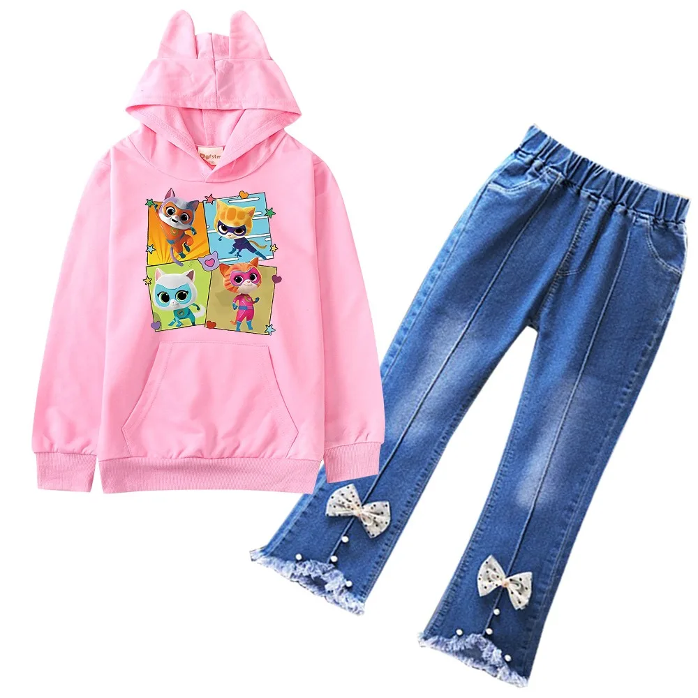 

Anime SuperKitties Hoodie Kids Cartoon Super Cats Sweatshirt Denim Jeans 2pcs Set Toddler Girls Boutique Outfits Children's Sets