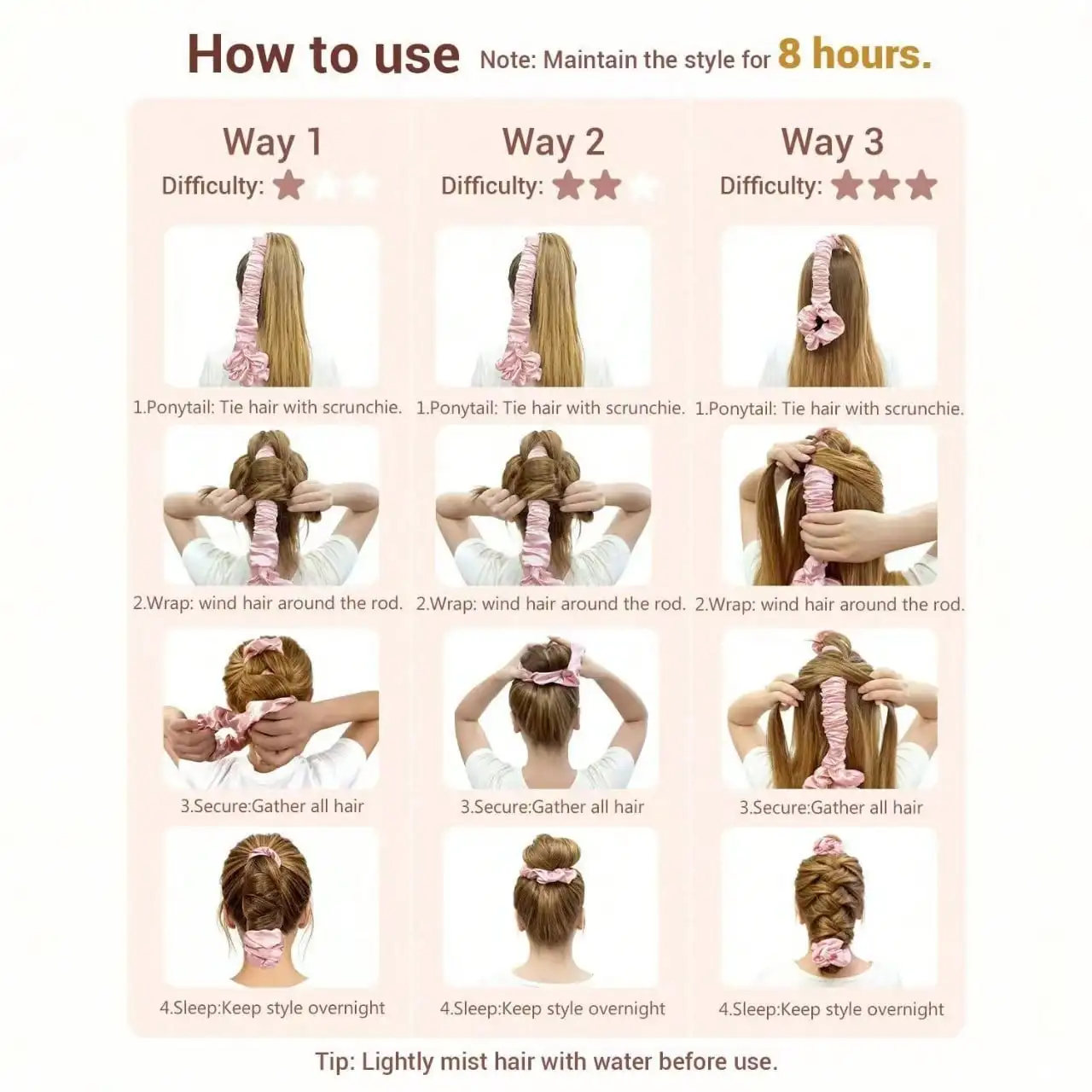 Satin-Haarband für Locken ohne Hitze, über Nacht wirksamer Lockenformer, weicher Scrunchie für natürliche Wellen, Styling-Tool – Detail 2