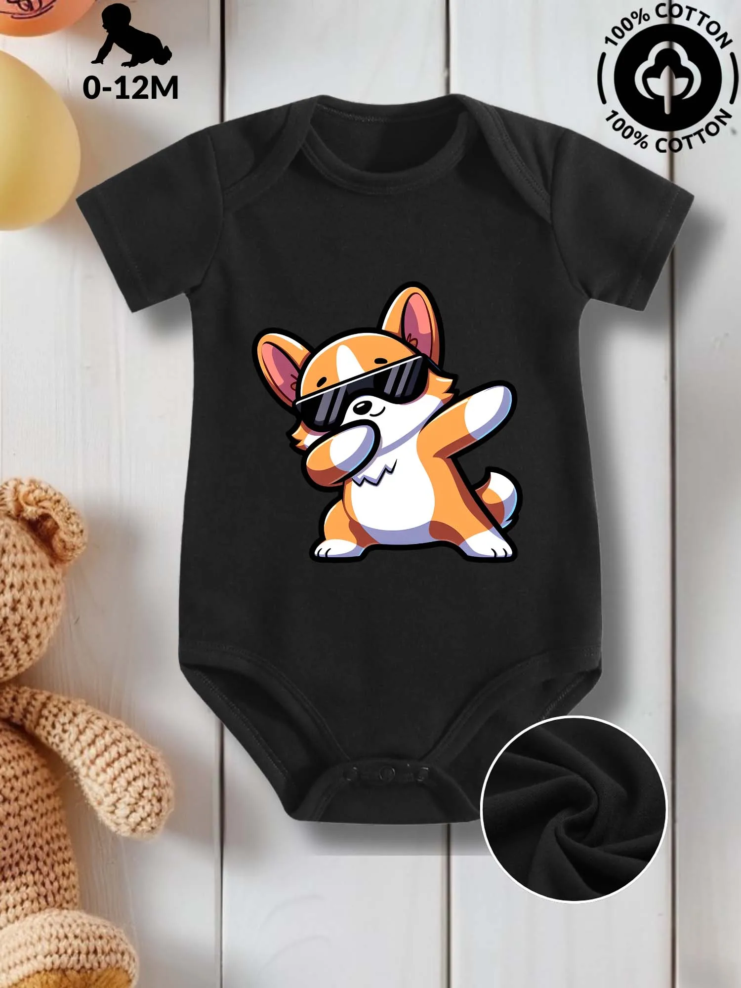 

Детский комбинезон унисекс Dabbing Corgi, комбинезон из чистого хлопка для ухода за кожей, всесезонное черное боди 190GSM