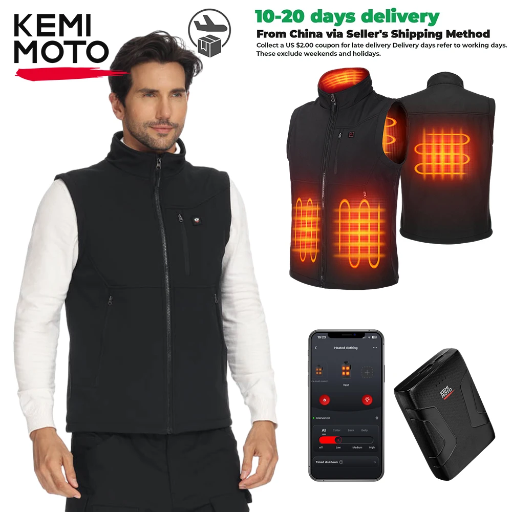 

KEMIMOTO Heated Vest Unisex Winter Warm Jacket with10000mAh Battery APP Temp Control Water Repellent Lightweight for Outdoor