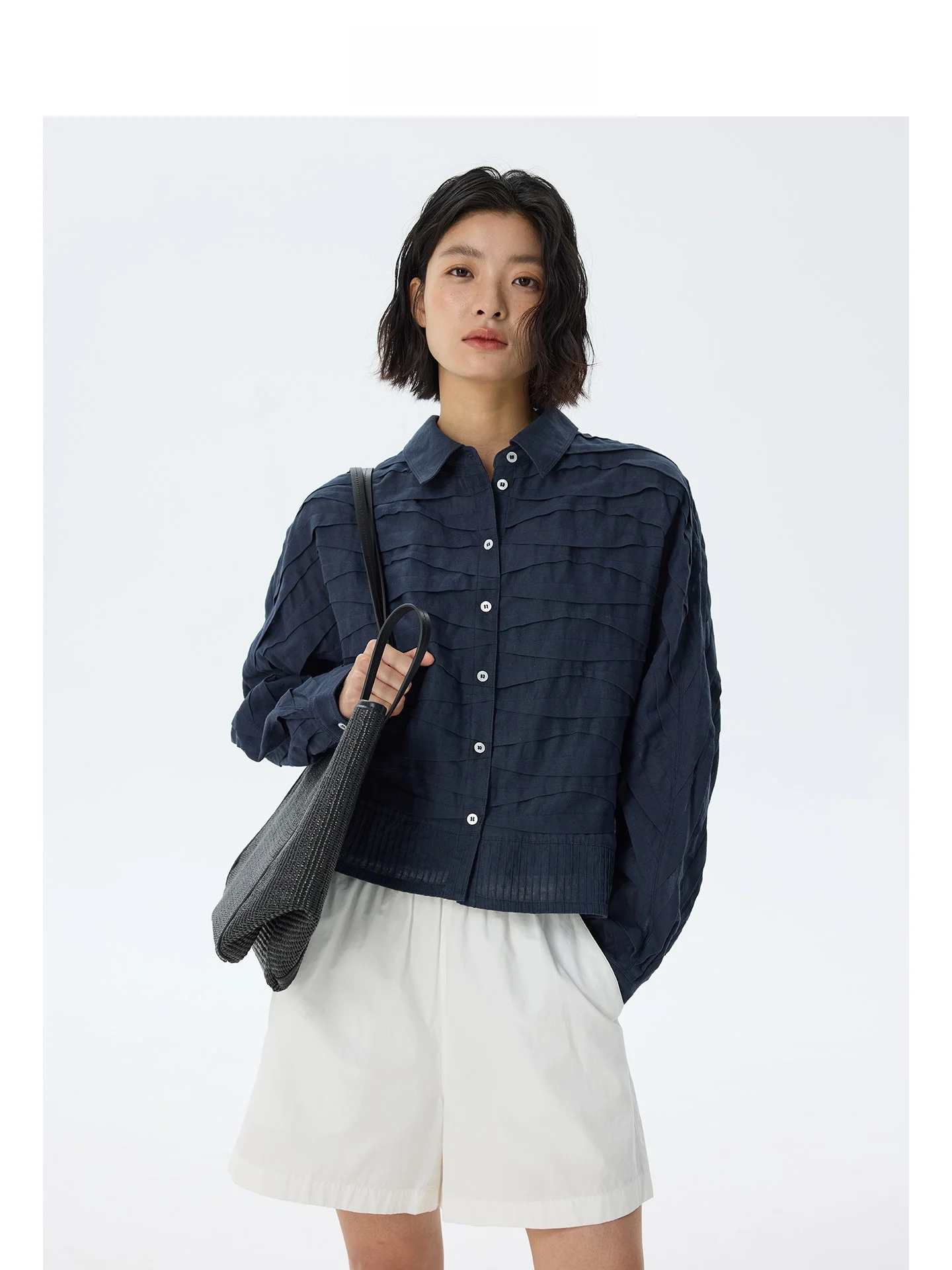 

DE Mincollection Летняя женская блузка из льняной ткани с эффектом плиссе, свободного кроя, тонкая, дышащая, с длинным рукавом