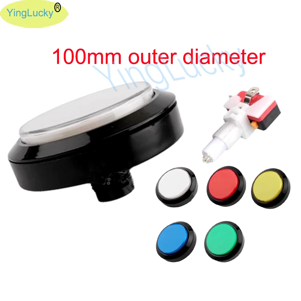 100mm Arcade LED button with built-in reset switch, flat illuminated button, large button for game console crane