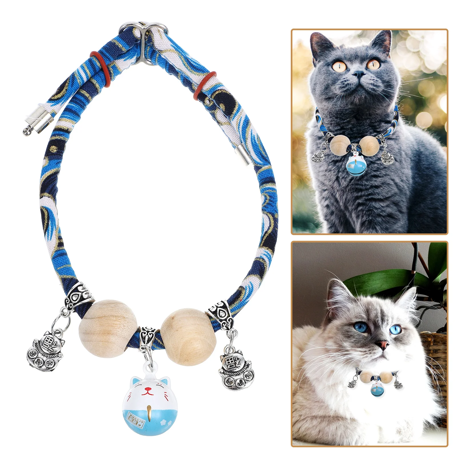 

Cat Collar Japanese Kitten for Cats Breakaway with Name Tassel Blessing Pendant Bell Collars