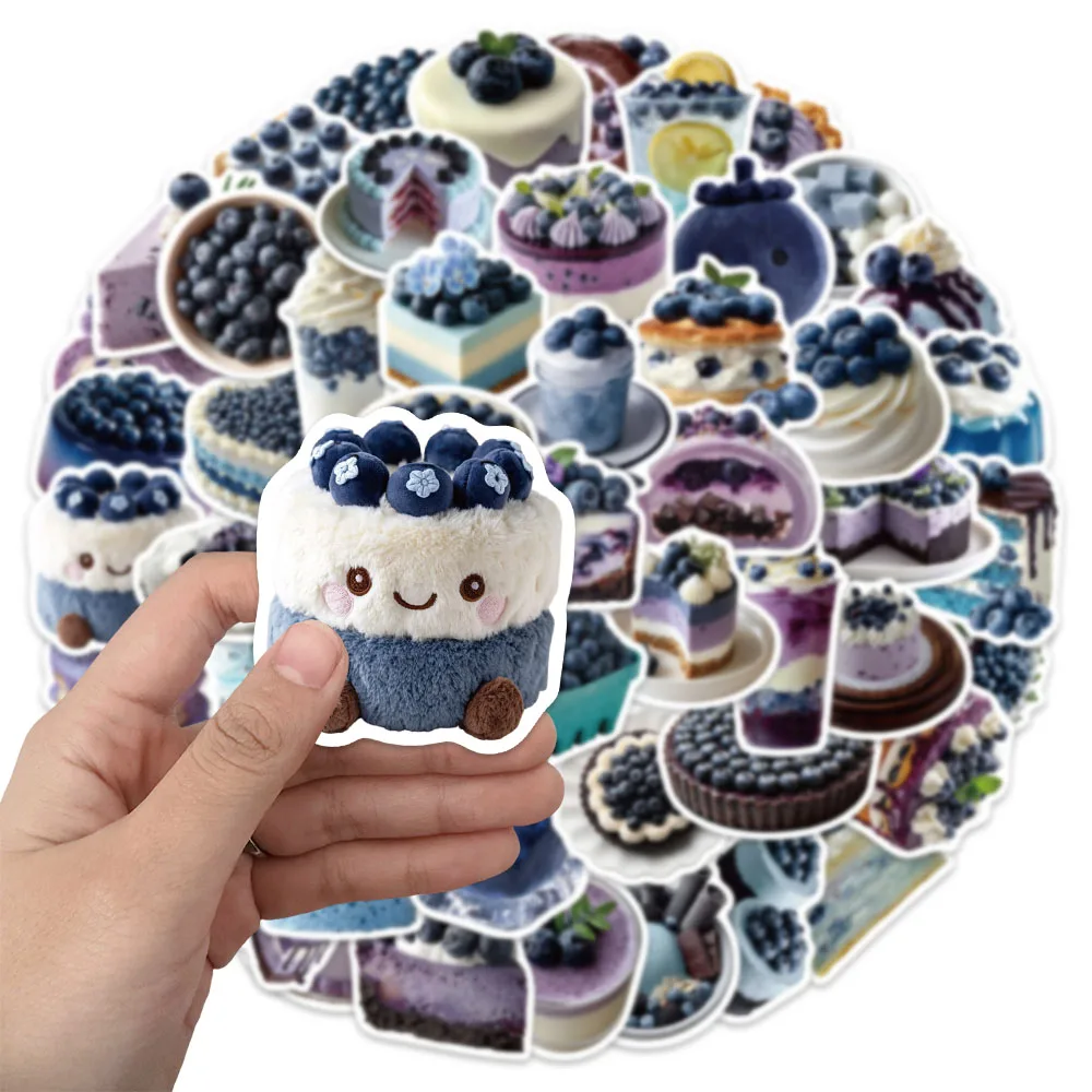50PCS Blueberry themed Fruit Handwritten Material for Phone Cases, Laptops, Suitcases, and Water Cups Decorative Stickers