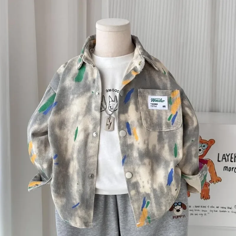 سترة قميص دينيم للأولاد لربيع وخريف 2026 نمط جديد للأطفال ملابس كبيرة الحجم للأطفال #1