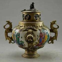 Collectible Decorated Old Handwork Porcelain & Tibet Silver Belle Incense Burner