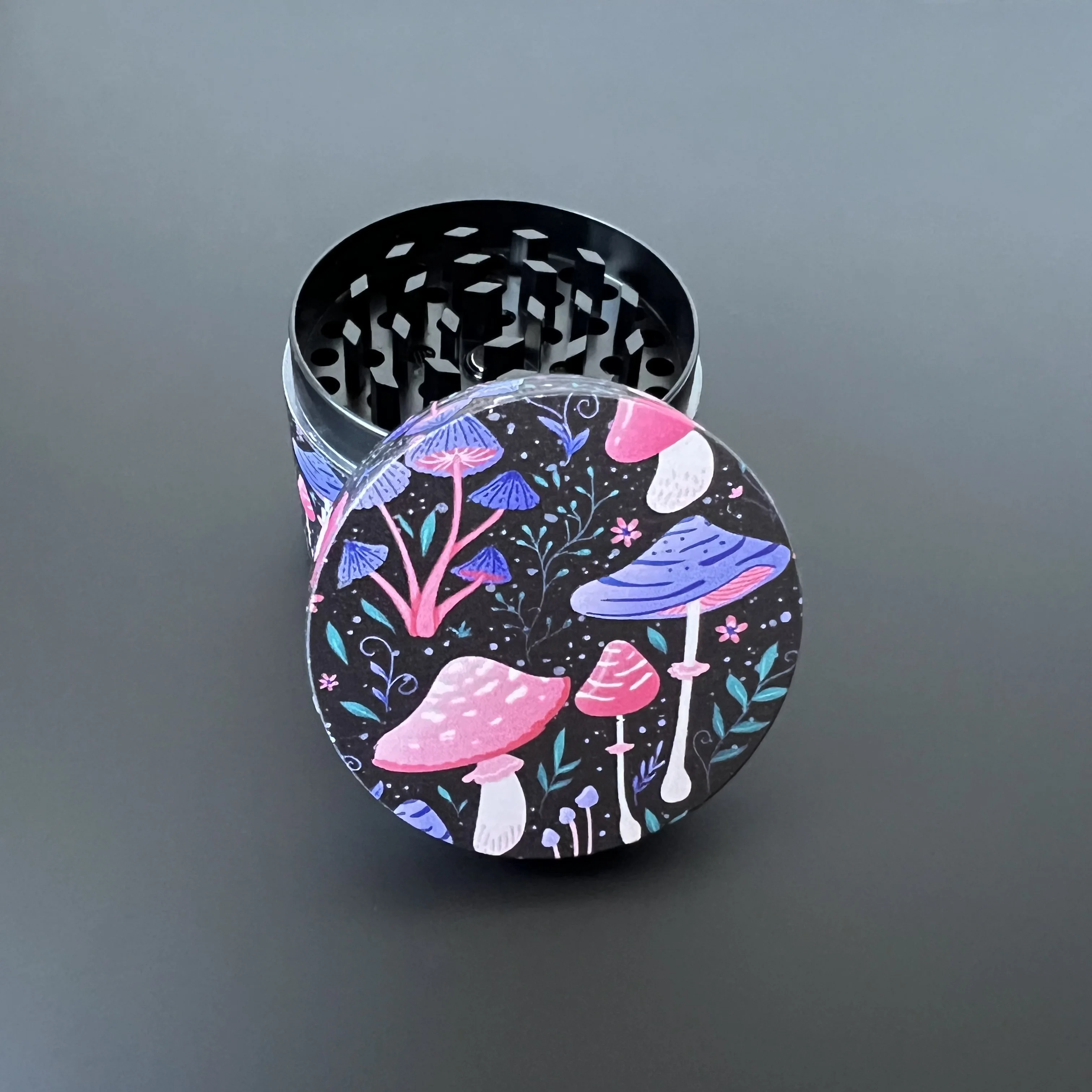 

2" Mushroom Herb Grinder Cute Mushrooms Design Girly Gift 4-Piece Design with Pollen Catcher