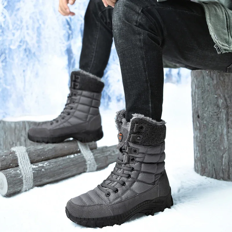 High Winter Boots for Men Snow Boots Super Warm Hiking Boots Waterproof Leather  Top Big Size 48 Men\'s Outdoor Sneaker