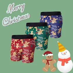 Christmas Print Underwear Breathable Mens Gingerbread Man Fashionable Casual Sports Boxers Four Corner Shorts Christmas Gifts