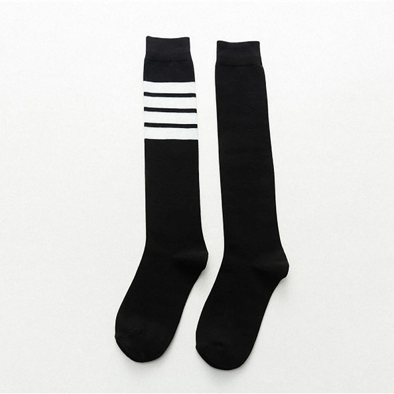 2 Pairs High Quality Calf Socks Women's High-Tube Cotton Black Four-Bar Half-High Over-The-Knee Beautiful Leg Socks Long Socks