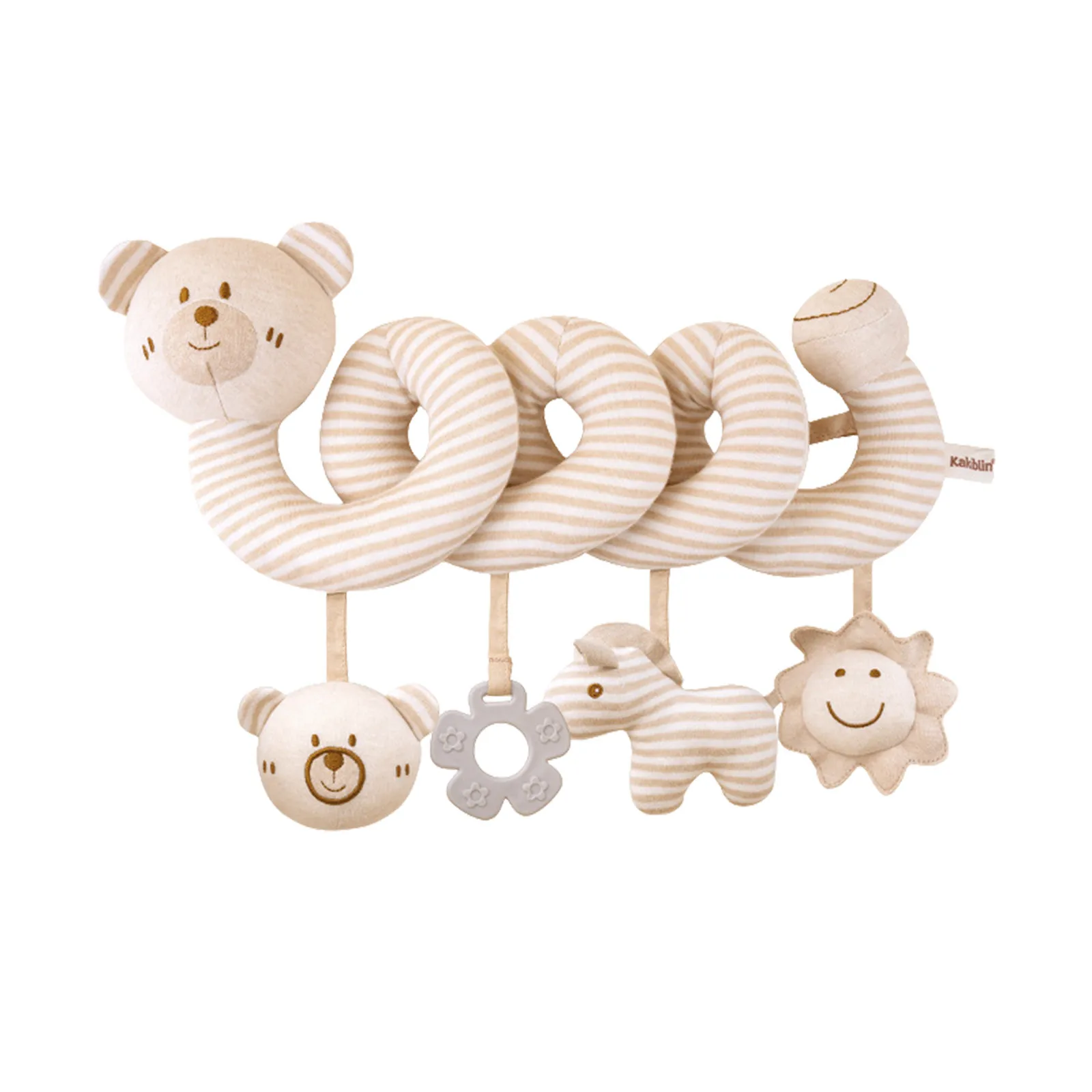 Simpatico giocattolo per culla a spirale per bambini a forma di orso con sonagli appesi Massaggiagengive Morbido peluche per attività infantile Giocattolo elasticizzato e a spirale per seggiolino auto