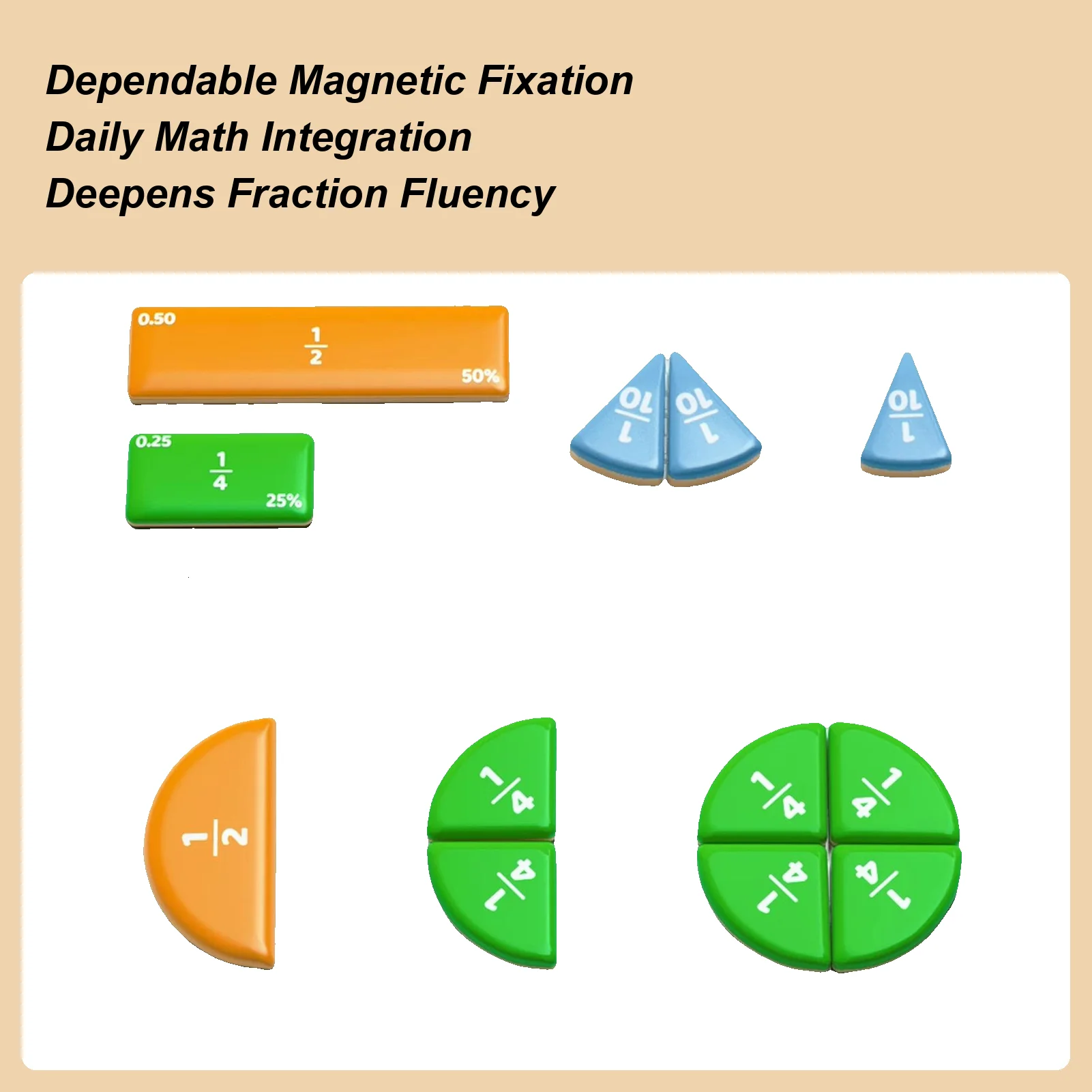 Bruchkreise, magnetische Bruchstangen, mathematische Manipulationen für Lernaktivitäten, Klassenzimmer, Unterricht, Schule, Demonstrationsspiel