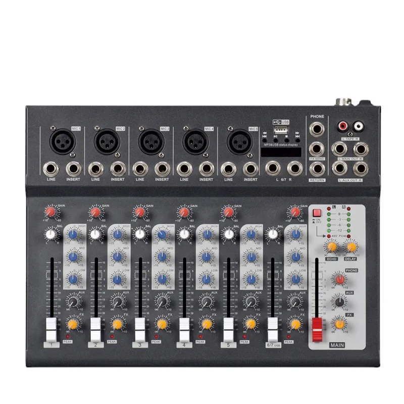 Mixer Audio SEMAROUS F7 7 Channel Sound Mixing Boards Professional Portable Digital DJ Console with USB For Studio Record