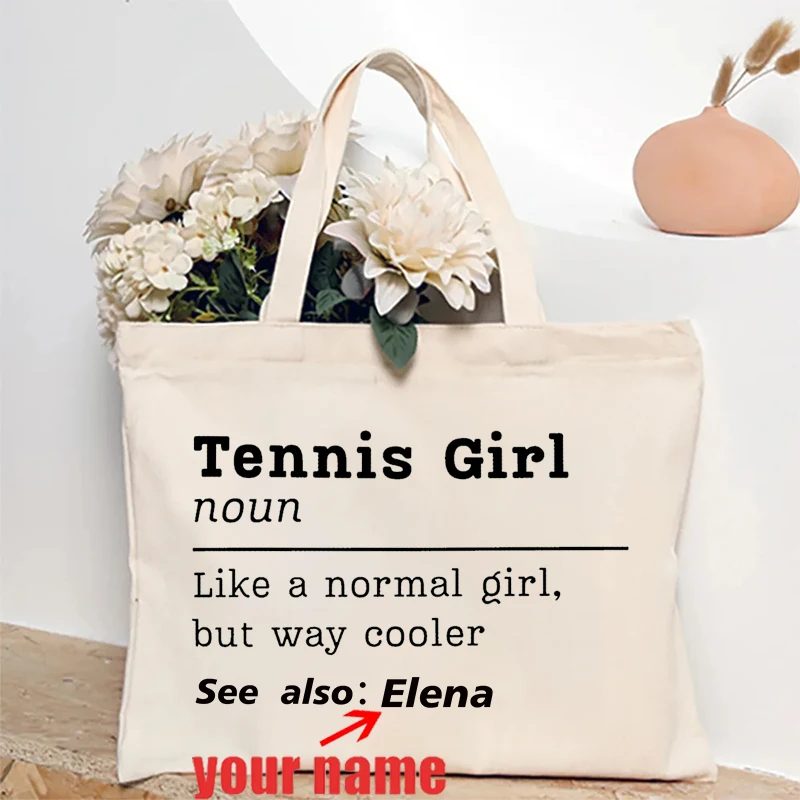 Custom Personalized Name Tennis Canvas Tote Bag Tennis Team Coach Gift Table Tennis Storage Bag Ping-pong Lover Gifts Handbag