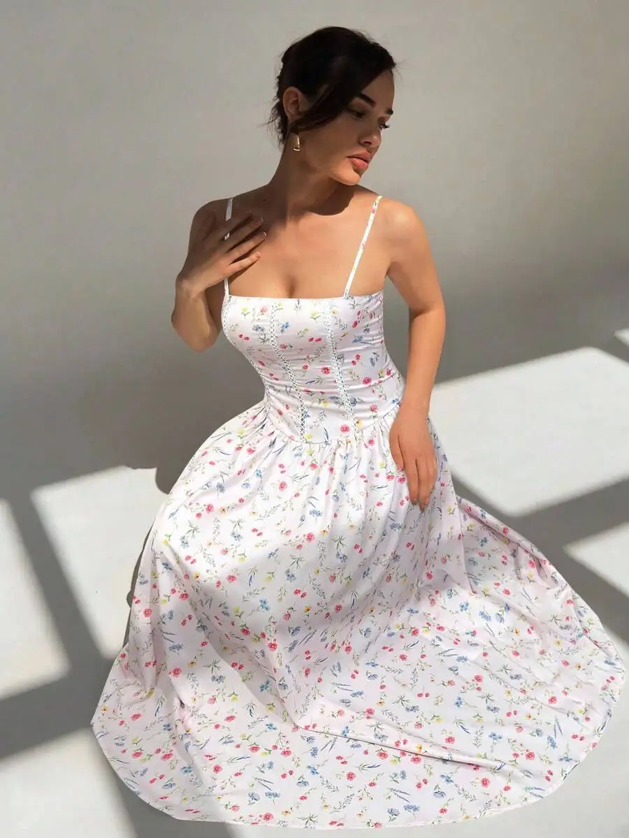 

Womens Ditsy Floral A-Line Slip Dress For Spring Summer Wedding Event